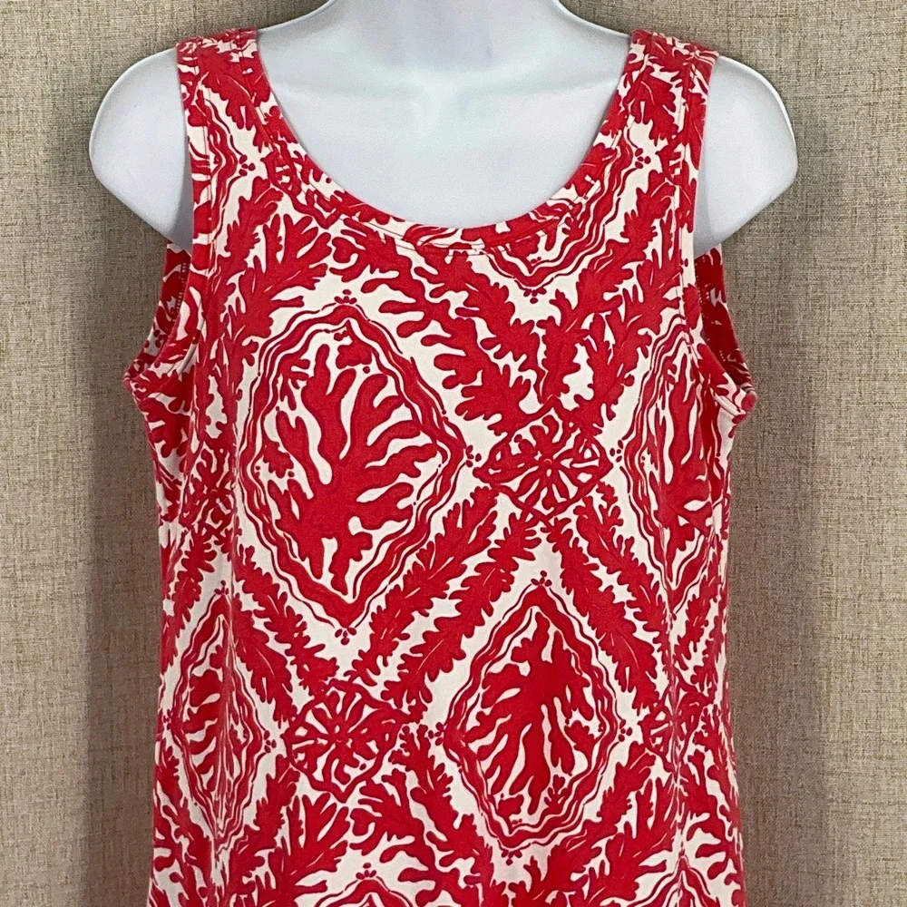 Lilly Pulitzer Shift Dress Womens Small Red White Cotton Coral Damask Sleeveless
